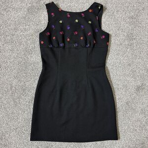 Vintage Star C.C.C. Dress Womens 9 Black Floral Sleeveless Mini Made USA 90s